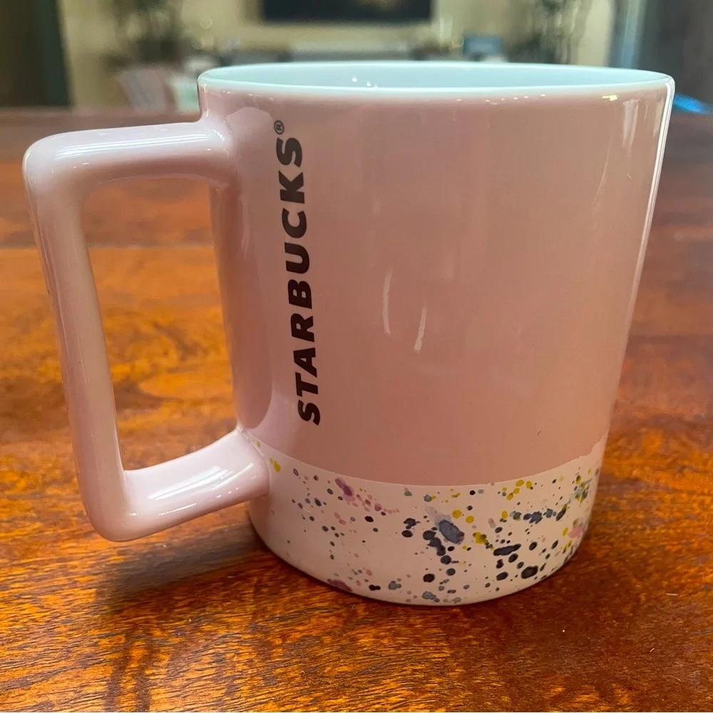 Starbucks 2017 Pink with Speckled White Bottom Band Coffee Mug 12oz